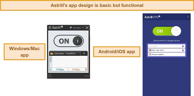 Screenshot of Astrill VPN's apps on desktop and mobile