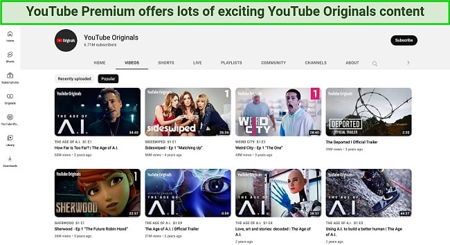 Screenshot of YouTube Originals content available through YouTube Premium