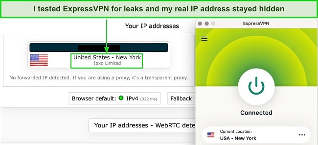 Screenshot of ExpressVPN passing DNS leak test