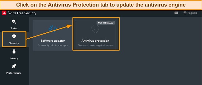 Antivirus Protection tab to update