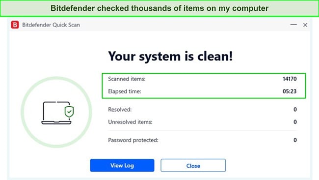 Screenshot of Bitdefender's quick scan results