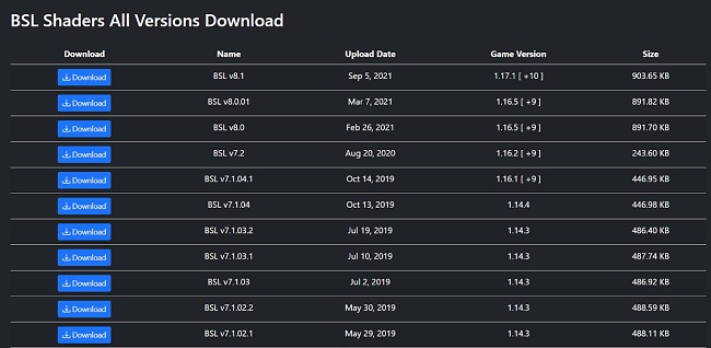 BSL Shaders all versions download screenshot