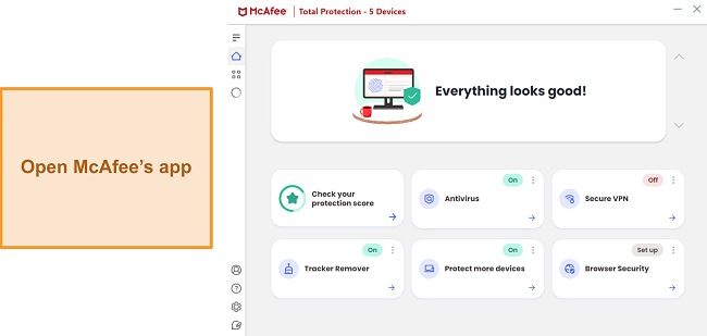 Opening McAfee's Windows app
