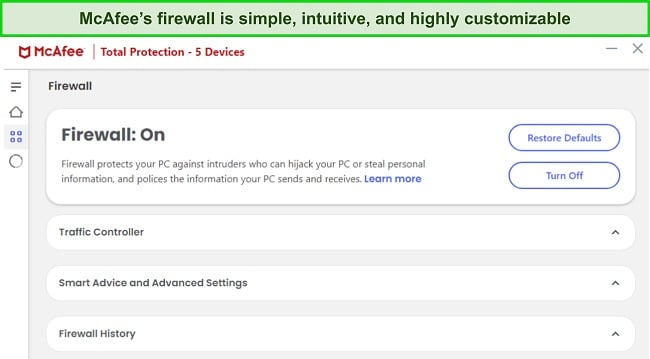 Screenshot of McAfee's firewall interface