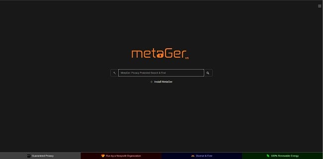 Skjermbilde av MetaGer privat søkemotor