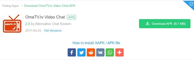 Zrzut ekranu przycisku pobierania APK OmeTV
