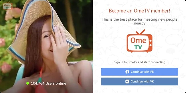 OmeTV sign in screenshot