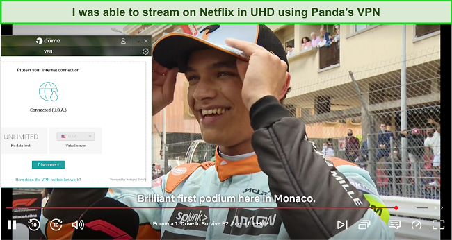 Screenshot of user streaming Netflix using Panda's VPN