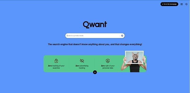Skärmdump av Qwants privata sökmotor