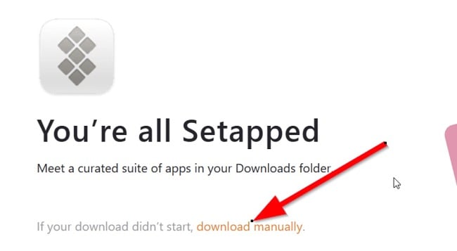 Captura de tela do link de download manual do Setapp