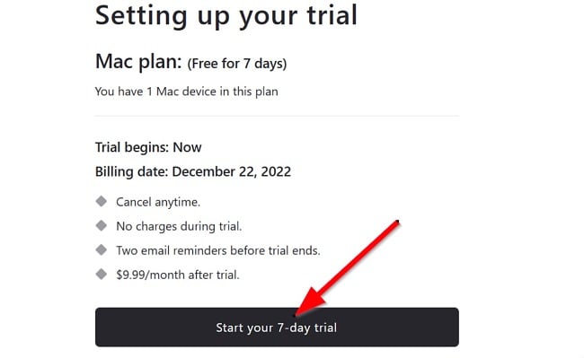 Setapp free trial button screenshot