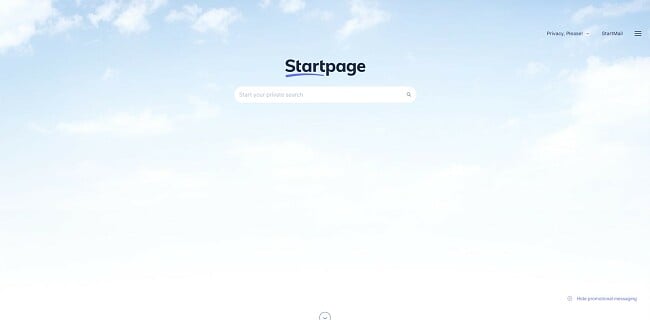Captura de tela do mecanismo de pesquisa privado do Startpage