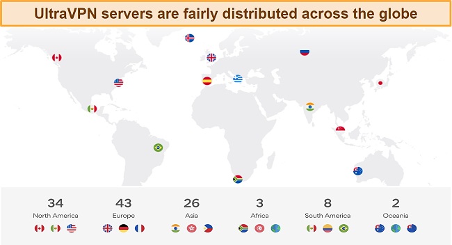 Screenshot of UltraVPN server map