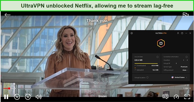 Screenshot of UltraVPN unblocking Netflix