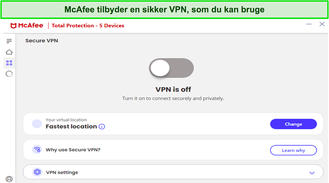 McAfee's indbyggede VPN