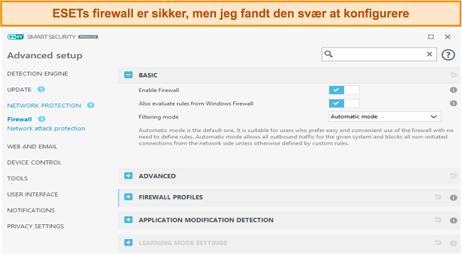 ESETs indbyggede firewall