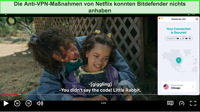 Screenshot von Bitdefender VPN, das US-Netflix entsperrt