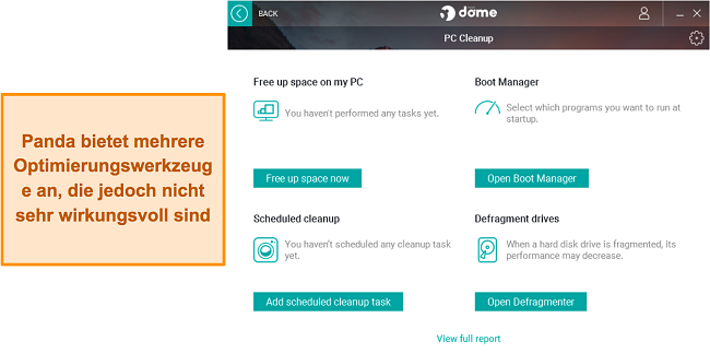 Screenshot der Optimierungstools von Panda