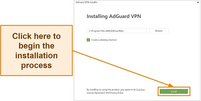 Screenshot of Adguard VPN installation process