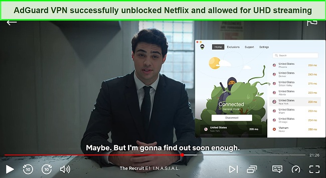 Screenshot of AdGuard VPN unblocking Netflix