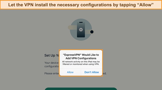 Screenshot of ExpressVPN iPad app highlighting the 