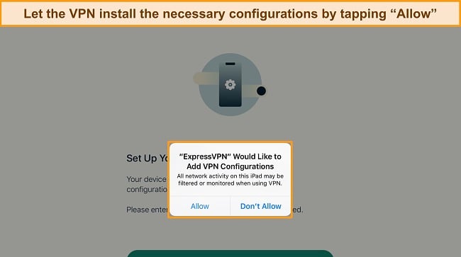 Screenshot of ExpressVPN iPad app highlighting the 