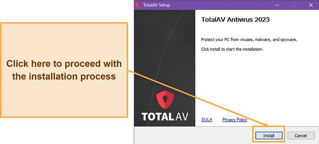 Screenshot of the installation process for TotalAV Safe Browsing VPN following the setup wizard