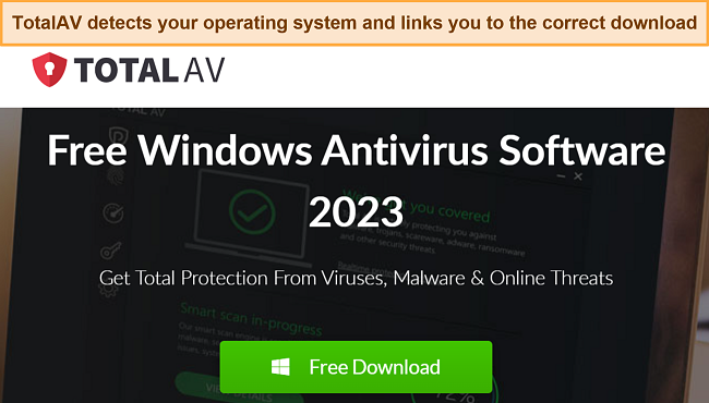 Screenshot of TotalAV's download page for Windows device