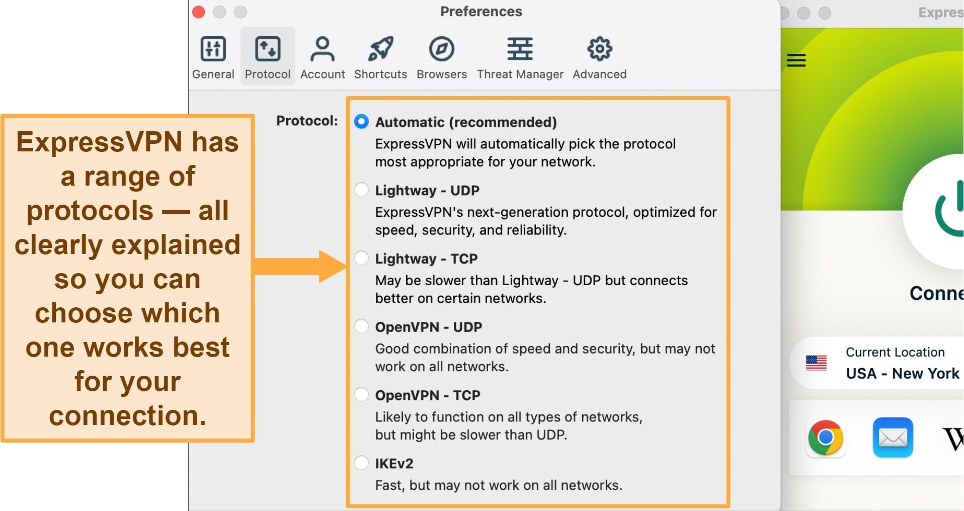 Image of ExpressVPN's Protocol menu showing various VPN protocols
