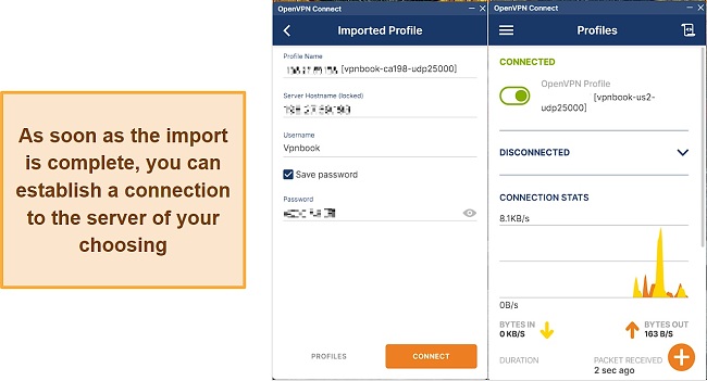 Screenshot showing the OpenVPN GUI connection interface