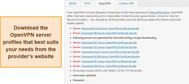 Screenshot showing VPNBook's configuration files