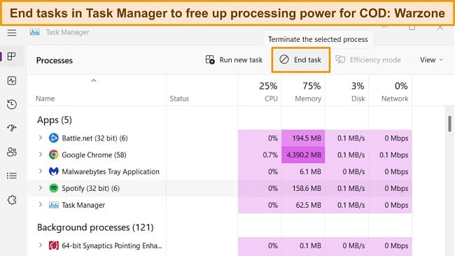 Screenshot of Windows Task Manager highlighting the 