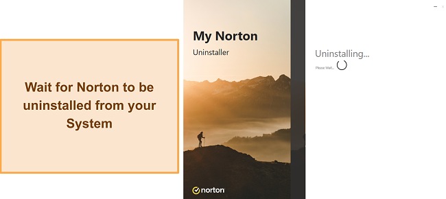 Screenshot showing Norton's uninstaller removing Norton from Windows