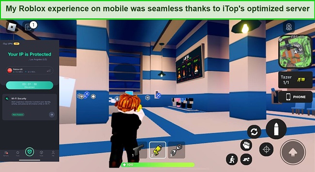 Screenshot of me playing Roblox with iTop VPN Roblox US server