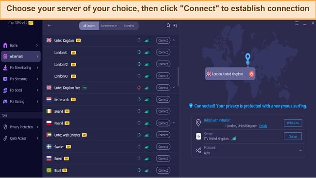 Screenshot of iTop's server and connection interface