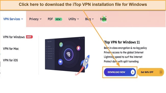 Screenshot of iTop's download page for different devices