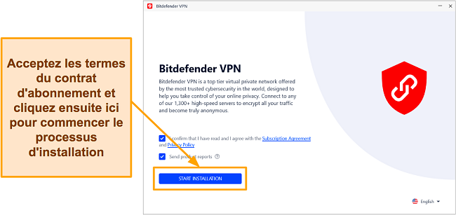 Capture d'écran du processus d'installation de Bitdefender