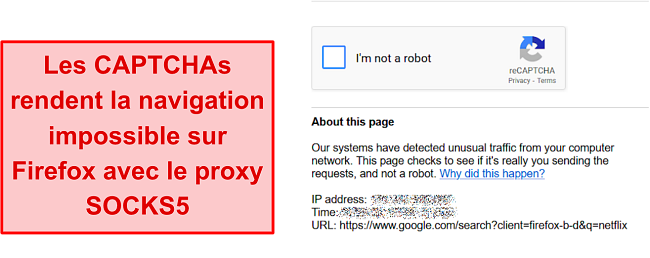 Capture d'écran de CAPTCHA sur le proxy IPVanish sur Firefox