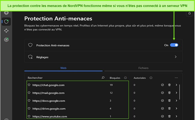 Fonction de protection contre les menaces NordVPN