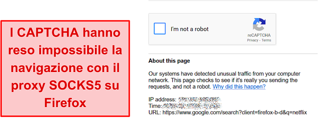 Screenshot di CAPTCHA sul proxy IPVanish su Firefox