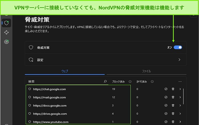 NordVPN 脅威保護機能