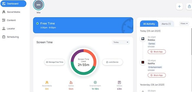 Mobicip dashboard