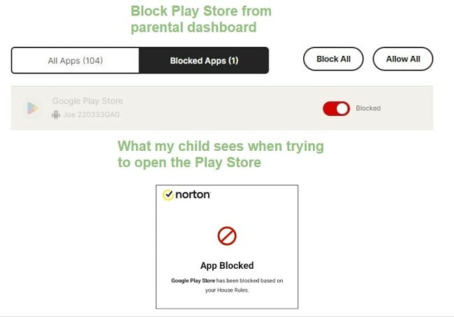 Norton Family Blocks Play Store