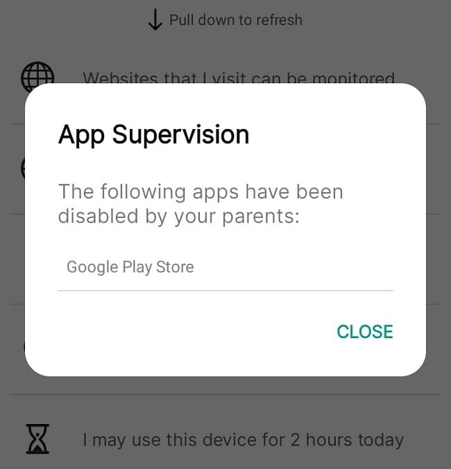 Verrouillage du Play Store de Norton Family House Rules