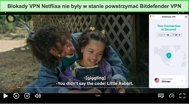 Zrzut ekranu Bitdefender VPN odblokowujący US Netflix