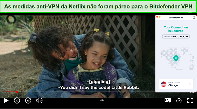 Captura de tela do Bitdefender VPN desbloqueando a Netflix dos EUA