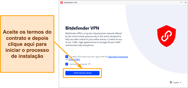Captura de tela do processo de instalação do Bitdefender