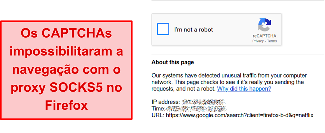 Captura de tela do CAPTCHA no proxy IPVanish no Firefox