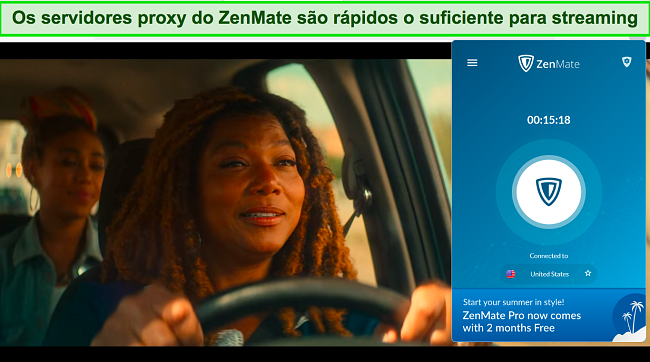 End of the Road em streaming na Netflix enquanto o ZenMate está conectado a um servidor proxy dos EUA