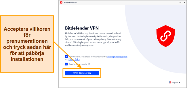 Skärmdump av Bitdefenders installationsprocess